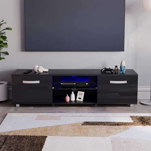 Vida Designs Cosmo LED TV Unit 2 Door Modern Gloss Matte MDF Living Room Cabinet Media Stand Furntiure RGB Light Black 140cm - Image 2