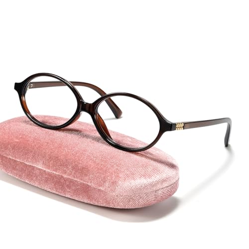 Image of Slocyclub Oval Blue Light Blocking Glasses for Women with Eyeglass Case | Filters harmful blue light, reduces eye strain, Vintage oval frame, Lightweight for daily wear