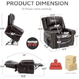 KEIKI Oversized Power Lift Recliner Rocking Chair for Adults, Faux Leather Mid Century Modern Accent Chair with Back Message & Heat USB Port, Adjustable Home Theater Seating for Living, Antique Brown