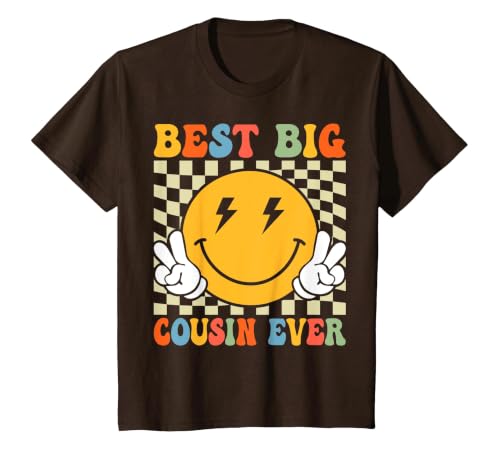 Retro Groovy Best Big Cousin Ever Girls Boys T-Shirt, Youth, Brown, Small