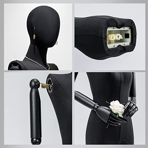 Female Dress Form Mannequin Torso, Adjustable Height 47-78 Inch, Manikin Body Model With Rectangle Metal Base, Detachable Arms & Head, For Clothing Dress Jewelry Display Sewing (Rectangular, Black) #TOP3