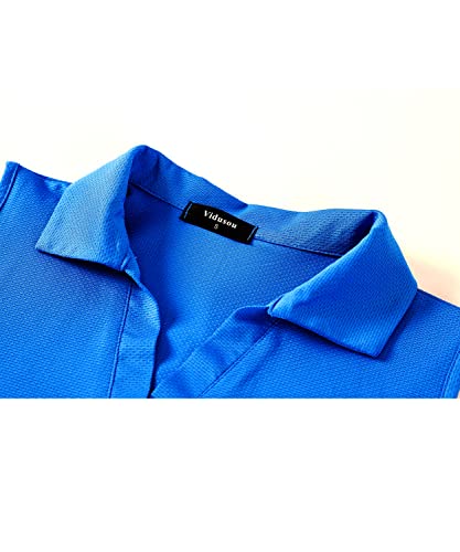 Vidusou Ladies Golf Shirts,Tennis Polo Womens Moisture Wicking Shirts Gym Shirts V Neck Lapel Collared Shirts Casual Summer Clothes Blue Large #TOP2