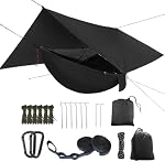 Oversized rain Tarpaulin,Camping Hammock with Mosquito Net Rain Fly Heavy Duty Tree Strap,Single Double Hammock Tent Waterproof Rainfly Set,Camping Backpacking Backyard Patio Hiking Travel(Black )
