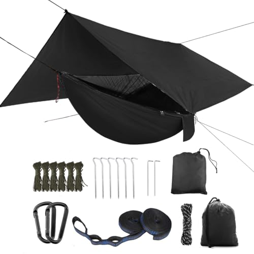 YCD Bâche de pluie surdimensionnée et hamac de camping avec moustiquaire, hamac portable simple et double avec sangle d'arbre pour camping, randonnée,...