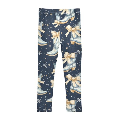 Vintage Bows Cowboy Boots Girls Leggings Kids Yoga Pants Dance Active Tights 4T2