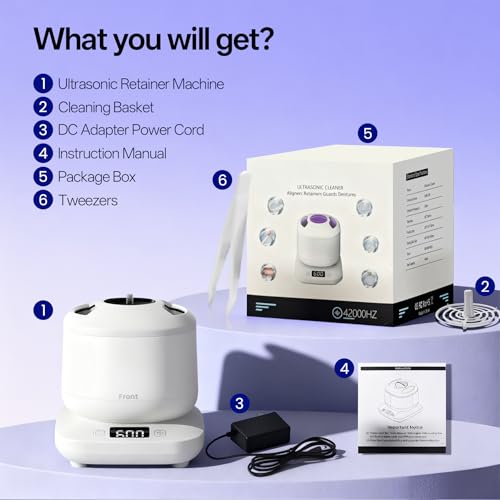 Ultrasonic Jewelry Cleaner Machine with Purifying Light, Detachable Retainer Cleaner for Jewelry, Retainers, Dentures, 42kHz Ultrasonic Cleaner with 3 Modes, Waterproof, for family, White by Vcyems - Image 8