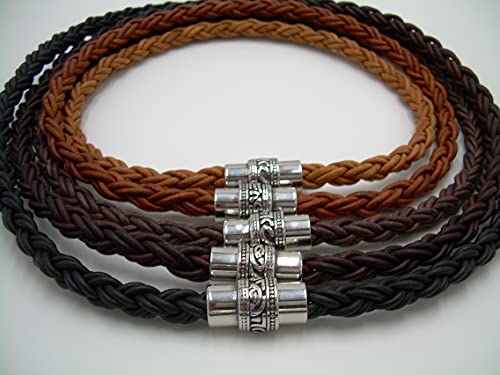 Handmade Mens Thick Braided Leather Necklace With Filigreed Stainless Steel Magnetic Clasp - Genuine Leather Necklace For Men - Available Sizes: 16,18,20,22 Inch Or Custom #TOP4