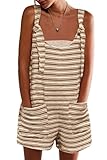 Yousify Rompers for Women Casual U Neck Brown Short Jumpsuit Oversized Athletic Workout Romper Deep Pockets M