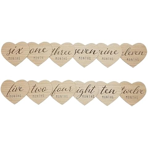 Kate & Milo Heart-Shaped Wooden Baby Milestone Cards Set – 1-12 Months, Gender Neutral Monthly Photo Prop Keepsake for Newborn Pictures, Pregnancy Announcements & Baby Girl Gift Cover