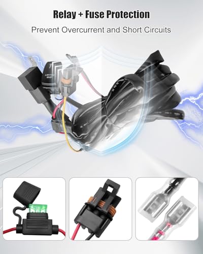 Image of 180W 16AWG LED Light Bar Wiring Harness Kit Fit for Polaris Models | Fit for RZR General Ranger Pulse Bus bar, Plug and Play 2Lead 12V On Off Rocker Switch