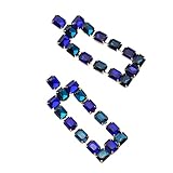 Vintage Multicolored Glass Rectangle Long Dangle Drop Earrings for Women Girl (Color : Black, Size :