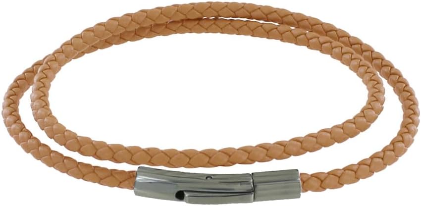LES POULETTES BIJOUX - Bracciale Uomo Doppio Giro Due Colori Cuoio Intrecciaro Tondo Per Polso da 19cm - Cielo Blu : Stéphanie Ducauroix