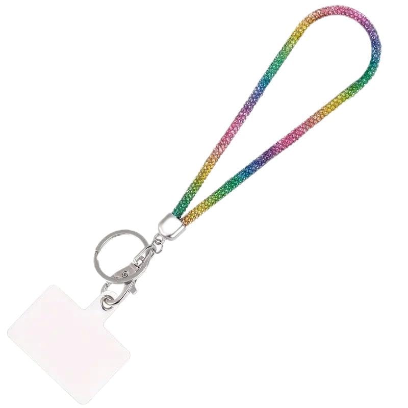 Fashion Sparkle Glass Crystal Wristlet Lanyard,Exclusive Bling Keychain Holder,Rhinestone Cellphone Holder,Bonus Cellphone Safety Tab(1PC,Multicolor)