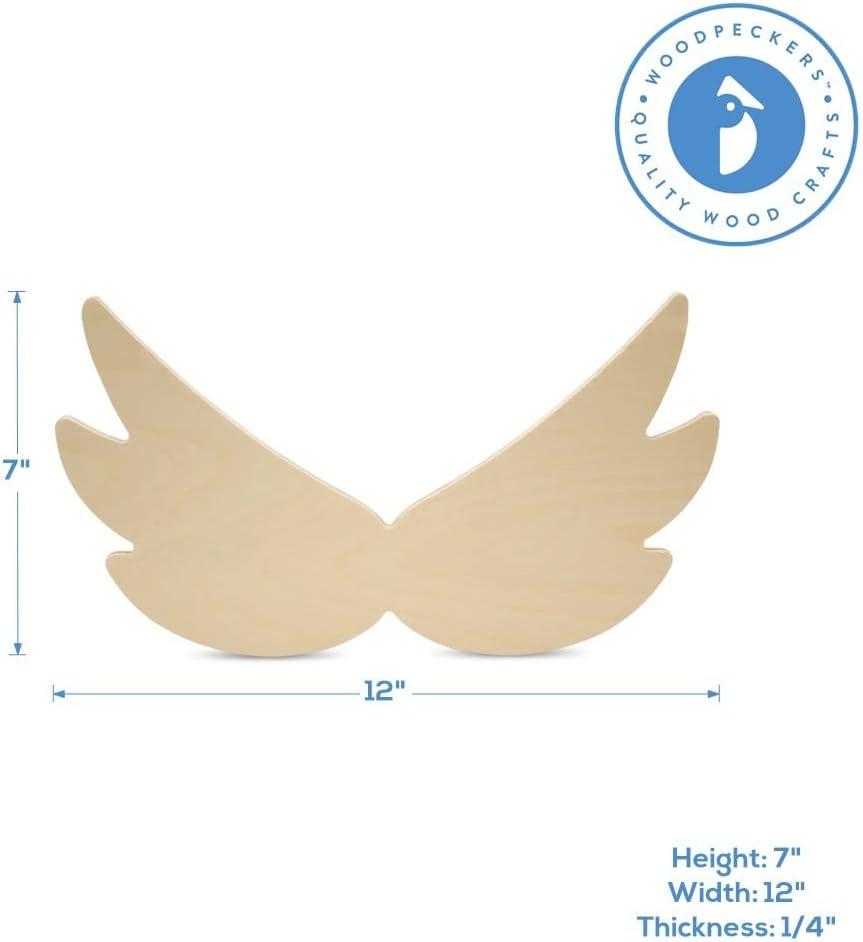 Angel Wings Cutouts 7 x 12-inch, Pack of 1 Wood Door Hanger Blanks, Wooden Crafts to Paint, Wooden Cutouts for Crafts, by Woodpeckers