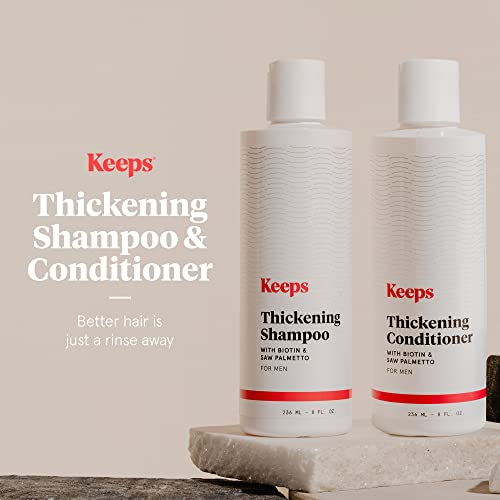 Keeps Hair Thickening Shampoo & Conditioner Set - Treatment For Thinning Hair And Hair Loss - Regrowth For Fuller, Thicker Looking Hair - Infused With Biotin, Caffeine, & Saw Palmetto #TOP2