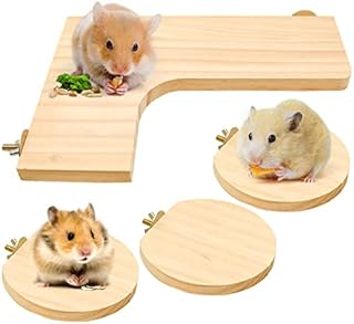 4 Pcs Hamster Wooden Platform Shelf, L-Shaped Large Platform Natural Wood Parrot Round Stand Board Mice Activity Pedal Chinchilla Bird Cage Accessories for Bird Small Animals Habitat Toy (L01)