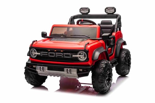 Coche eléctrico para niños 2 plazas F.O.R.D. Bronco XL, Licenciado, Rojo, Batería de Litio, Control Remoto de 2.4 GHz, Reproductor MP3 con Entrada USB, Luces LED, Motor 2×45W