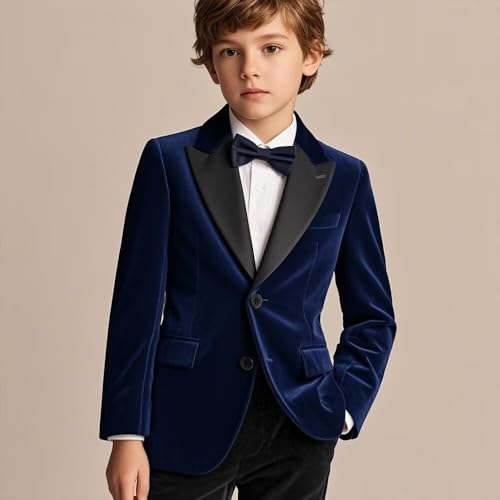 Boys Velvet Suit Blazer Two Button Slim Fit Formal Sports Coats Tuxedo Jacket for Kids Wedding with Bow Tie3