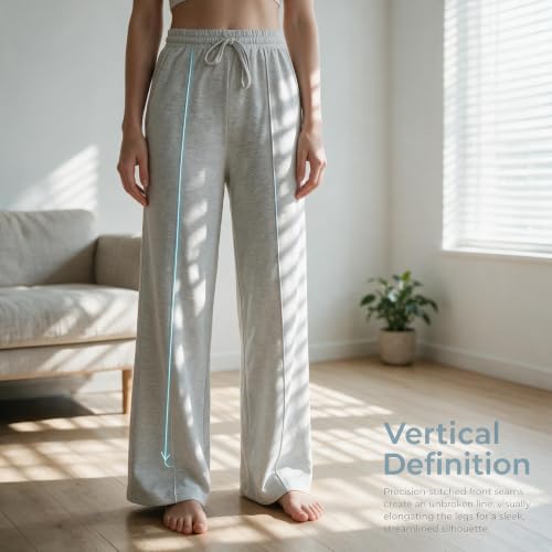 Women's Wide Leg Sweatpants with Pockets Lounge Baggy Sweat Pants(Grey,L) | Contrast Drawstring,Elastic High Waist,Spacious Pockets,Smooth Drape,Fall/Winter Track Pants 2026,Gym/Travel/Athletic/Work — view 6