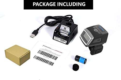 Posunitech 1D 2D Wireless Bluetooth Mini Ring Barcode Scanner IP65 EF02 Zebra SE4107 with TPU+PC & 550mAh Battery Replaceable & Battery Charger for iOS Android