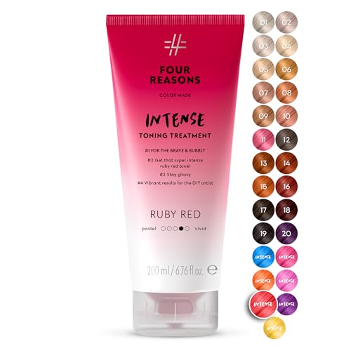 Image of FOUR REASONS Color Mask INTENSE Ruby Red (27 shades) - Semi Permanent Red Hair Dye for Lightened and Colored Hair, - Intensive Toning Treatment, 100% Vegan Conditioner - Cruelty Free, 6.76 fl oz