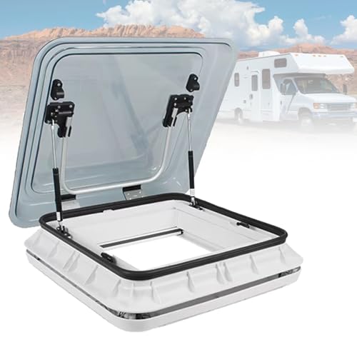 Ventana De Techo Transparente para Autocaravanas, Caravanas Y Remolques, VentilacióN De Doble Capa con Barra De Soporte HidráUlica,GrayWhite