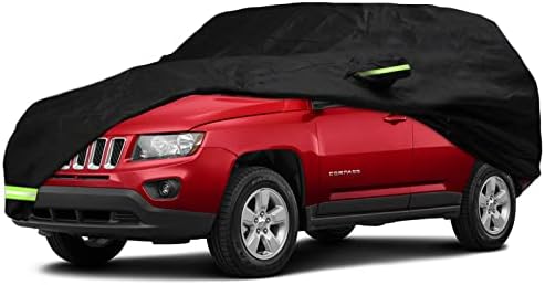 YIXIN Waterproof Car Cover for 2007-2024 Jeep Compass Car Cover 210T Covers Custom Fit 100% Waterproof Windproof Strap & Single Door Zipper (Black-for 2007-2024 Jeep Compass)