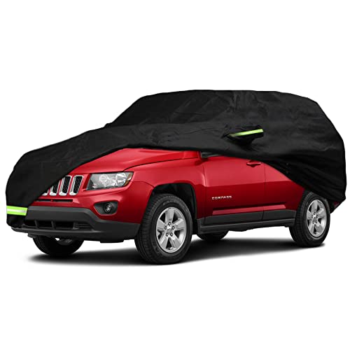 YIXIN Waterproof Car Cover for 2007-2024 Jeep Compass Car Cover 210T Covers Custom Fit 100% Waterproof Windproof Strap & Single Door Zipper (Black-for 2007-2024 Jeep Compass)