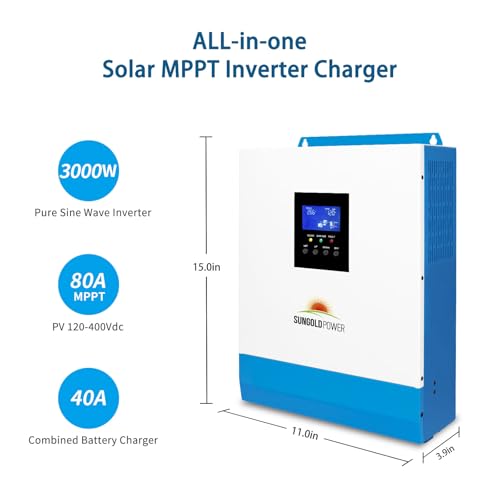 3000W DC 24V Pure Sine Wave Inverter with 80A MPPT Solar Charger and 40A AC Battery Charger, Hybrid Solar Inverter Charger Manufactured by SunGoldPowerCo.,Ltd (Upgraded) - Thumbnail 2