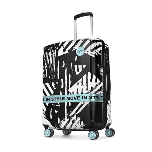 Image of Skybags Wanderlust Check-in Trolley Bag 68cm | Medium | Hard Luggage | Printed 8-Wheel Suitcase | TSA Lock with Anti-Theft Zipper | Polycarbonate | 3 Years International Warranty- Unisex (Black-White)