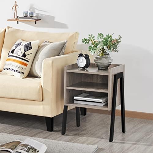 Yaheetech Side Table, 3-Tier End Table with Open Storage Compartment, Stackable Nightstand for Living Room, Bedroom, Gray