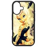 FunKaz Coque pour iPhone 16 - fée tatouée Punk - Coque Noire TPU