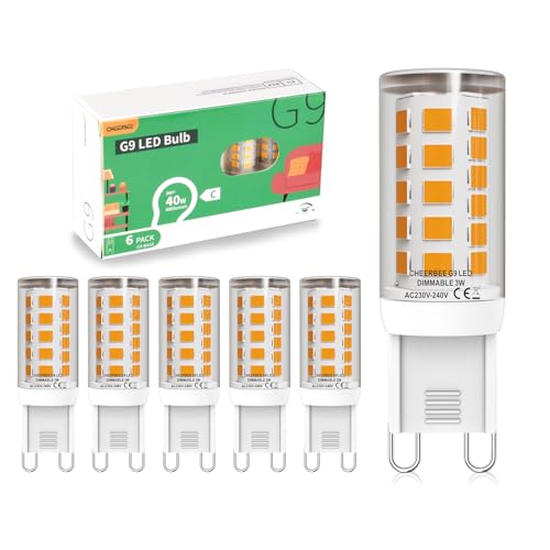 CHEERBEE G9 LED Bulbs Dimmable 6 Pack Warm White 2700K 3W G9 LED Equivalent 40W Halogen Bulbs 480LM Energy Saving No Flicker for Home Lighting Crystal Chandelier.