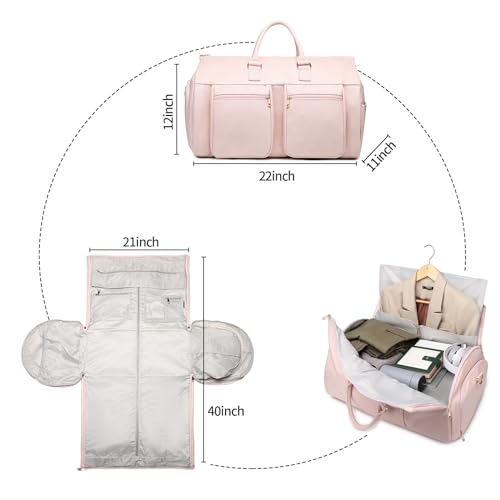 Rolling Garment Bags for Travel,Convertible Duffle Garment Bag Roller Bags for Travel Carry on Garment Bag with Wheels Luggage Rolling Weekender Roller Duffle Bags for Travel-Pink