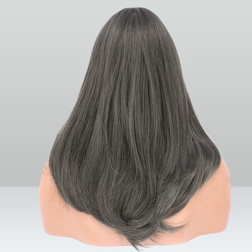 Image of FESHFEN Wigs with Bangs for Women, Synthetic Natural Looking Long Layered Straight Hair Wig for Women Daily Party Costume, 18 inch Steel Grey