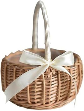 Vctitil Wicker Rattan Flower Basket,Wedding Flower Girl Basket Hand Woven Flower Basket Decoration,Candy Storage Basket Home DecorationS,white