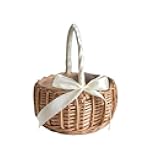 Vctitil Wicker Rattan Flower Basket,Wedding Flower Girl Basket Hand Woven Flower Basket Decoration,Candy Storage Basket Home Decoration(S,white)
