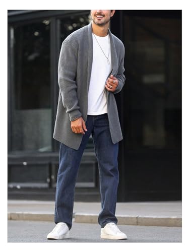 Floerns Men's Long Sleeve Knitwear Outdoor Shawl Collar Open Front Cardigan Sweater4