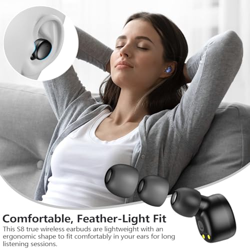 Image of MOZOTER S8 Mini Wireless Earbuds Bluetooth 5.3 in Ear Light-Weight Headphones,60Hrs Playtime Ear Buds with Charging Case,Smart Ring,Fitness Tracker Premium Sound with Deep Bass for Sport-Black