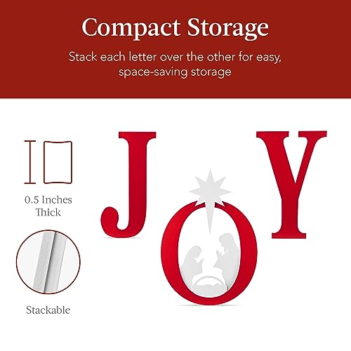 Best Choice Products 46in Outdoor JOY Christmas Nativity Decoration, 3 Piece Yard Decor Sign Holy Weather Resistant PVC Silhouette for Garden - Red/White - Image 8