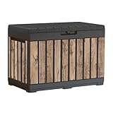 Koll Living Gartenbox Kentwood 190 Liter Stauraum in Holzoptik Pinie | Aufbewahrungsbox mit Sitzfunktion für Sitzauflagen, Gartengeräte oder Kinderspielzeug | wasserdicht & gut belüftet