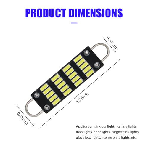 Flygun 4 PCS Car LED Reading Light, 44mm 4014 20SMD 12V PCB Board Double Ring Double Hook Lighting No Delay Car Roof Light, Multi-functional Lighting Accessories, Fitting for Most Car Models (White) - Thumbnail 2