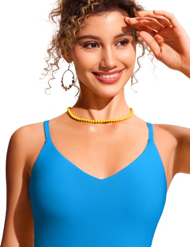 Image of CRZ YOGA V Shaped Longline Bikini Tops | Built-in Pads, A-D Cup, Cropped, Adjustable Spaghetti Straps, Swim, Bathing Suit for Women