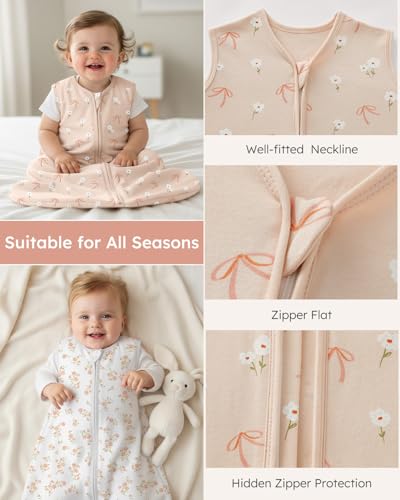 Image of Yoofoss Baby Sleep Sack 12-18 Months Wearable Blanket for Babies 100% Organic Cotton 2-Way Zipper TOG 0.5 Toddler Sleeping Sack 3 Pack, Comfy Lightweight Sleep Sacks