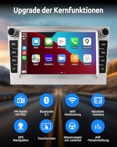 ESSGOO 4+64G Drahtloses Carplay und Android Auto Autoradio Für Vauxhall Opel Corsa C/D Zafira B Astra H Zafira b Meriva Vivaro Signum Combo mit 7 Zoll Touchscreen Bluetooth FM RDS GPS WiFi Silber