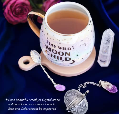 Holy Santo Fancy Coffee Mug Gift Set - Stay Wild Moon Child Witchy Mug With Crystal Spoon And Crystal Tea Infuser - Goth Novelty Mugs For Women Wife Mothers Day Witch Gifts, 500Ml Ceramic Tea Cup #TOP6