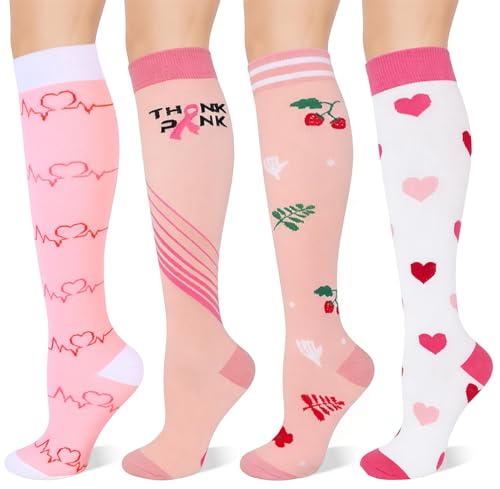 FDJZXW 4 Paar Kompressionsstrümpfe Damen, Stützstrümpfe Compression Socks for Women, Stützkniestrümpfe Compression Socks, Reitsocken für Laufen, Reisen, Flug, Radsport