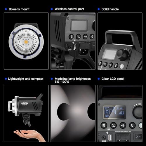 Ficha técnica Godox MS200V Kit compacto de flash estroboscópico de estudio con soporte Bowens lámpara de modelado LED sistema X inalámbrico de 2.4 G reciclaje de 5600 K 1.3 s a salida de potencia completa - Fernando Cortés