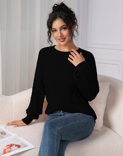 Fall Sweaters for Women 2025 - Lightweight, Honeycomb Long Sleeve, Elastic Hem, Crew Neck, Textured Knit Pullover