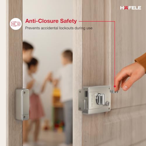 Image of Hafele Night Latch Rim Lock | Dimple Key Security | Double Throw Deadbolt | Durable Finish | Silver | Reversible Design | 10 Years Warranty